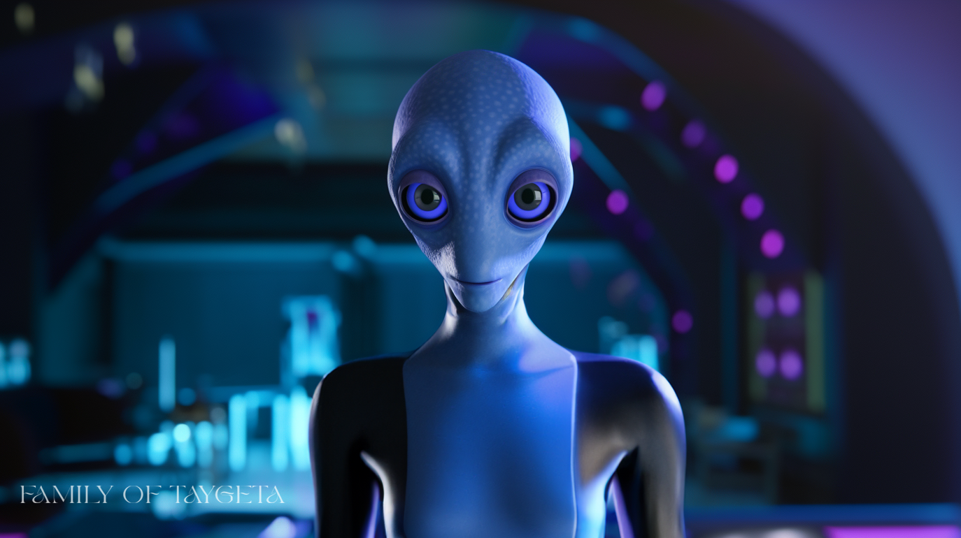 Slender pale blue humanoid with large dark eyes inside a craft, a Zenox